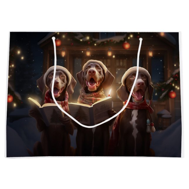 German Shorthaired Pointers Christmas Caroling Large Gift Bag (Front)