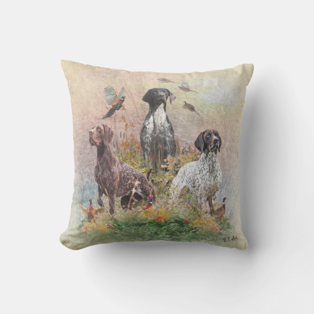 German Shorthaired Pointers (GSP), a hunting pheas Throw Pillow (Front)
