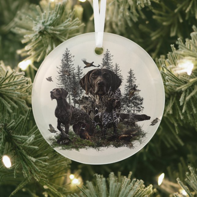 German Shorthaired Pointers (GSP)    Glass Ornamen Glass Ornament (Insitu)