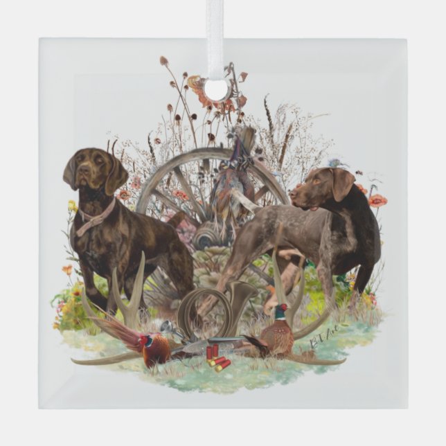 German Shorthaired Pointers (GSP)      Glass Ornament (Front)