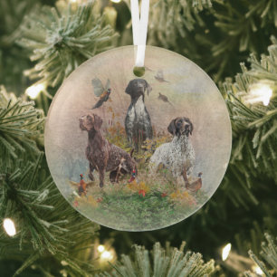 German Shorthaired Pointers (GSP) Glass Ornament