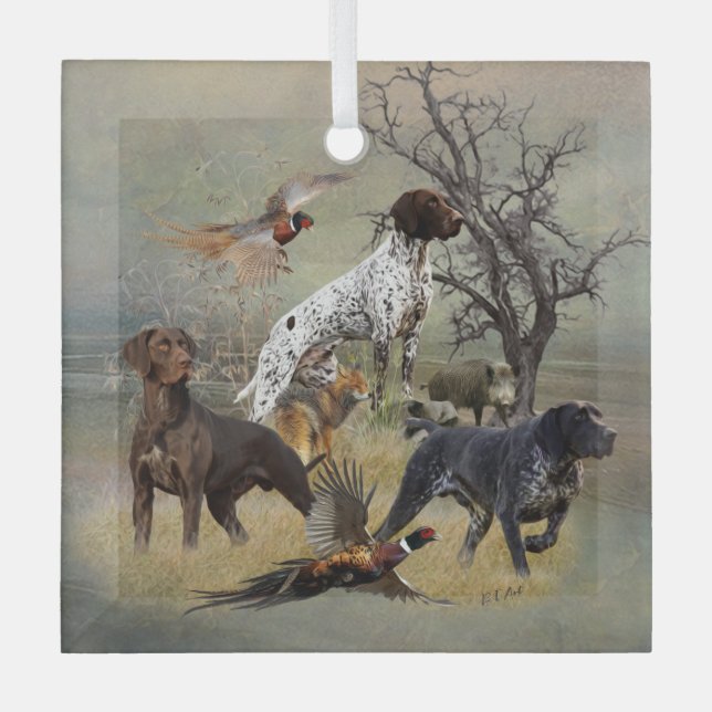 German Shorthaired Pointers (GSP)     Glass Ornament (Front)