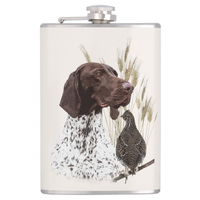 German Shorthaired Pointers (GSP) Postcard Coffee  Hip Flask (Front)