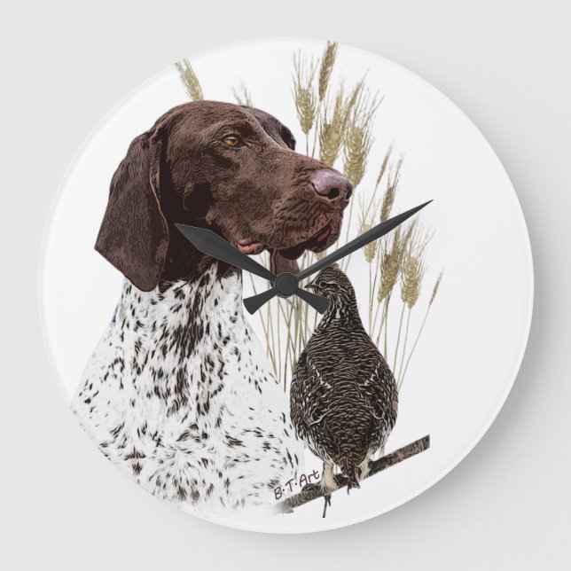 German Shorthaired Pointers (GSP) Postcard Coffee  Large Clock (Front)