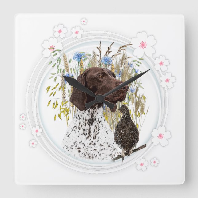 German Shorthaired Pointers (GSP) Square Wall Clock (Front)