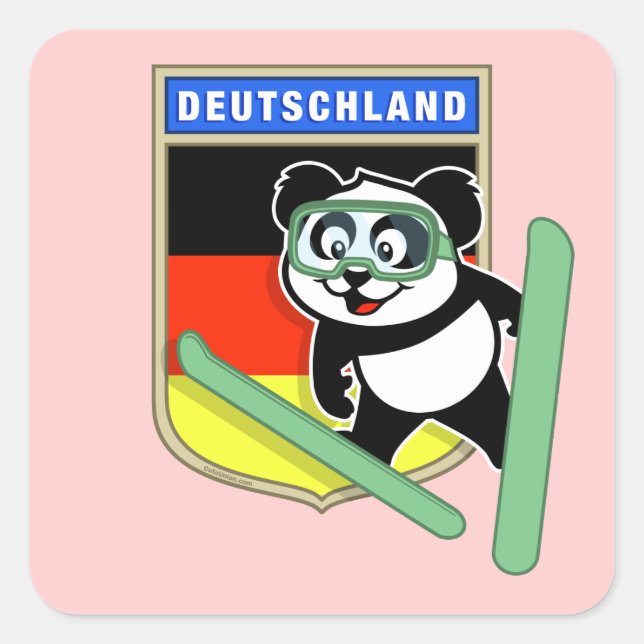 German Ski-jumping Panda Square Sticker (Front)