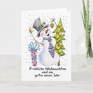 German - Snowman - Happy Snowman - Happy Weihn Holiday Card