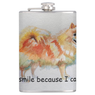 German Spitz Dog 'I Smile Because I Can' Card Hip Flask
