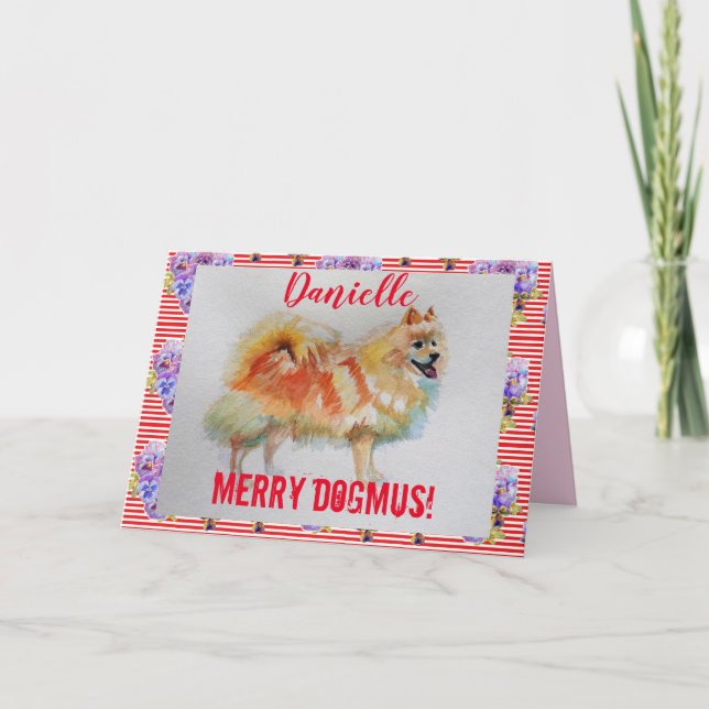 German Spitz Dog Merry Dogmus Christmas Card (Front)