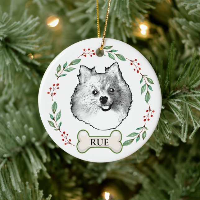 German Spitz Dog Personalized Hand Drawing Ceramic Ornament (Tree)