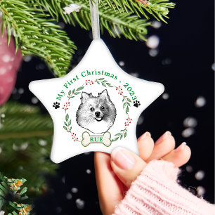 German Spitz Dog Personalized Hand Drawing Ceramic Ornament