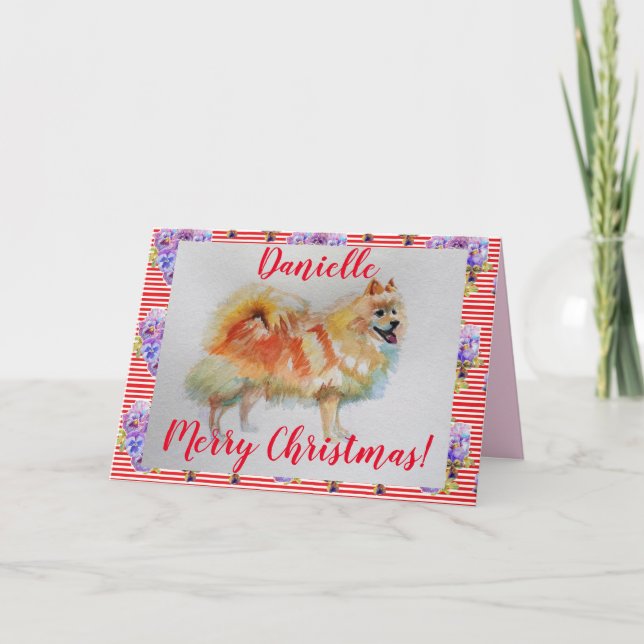 German Spitz Dog Watercolor pet Christmas Card (Front)