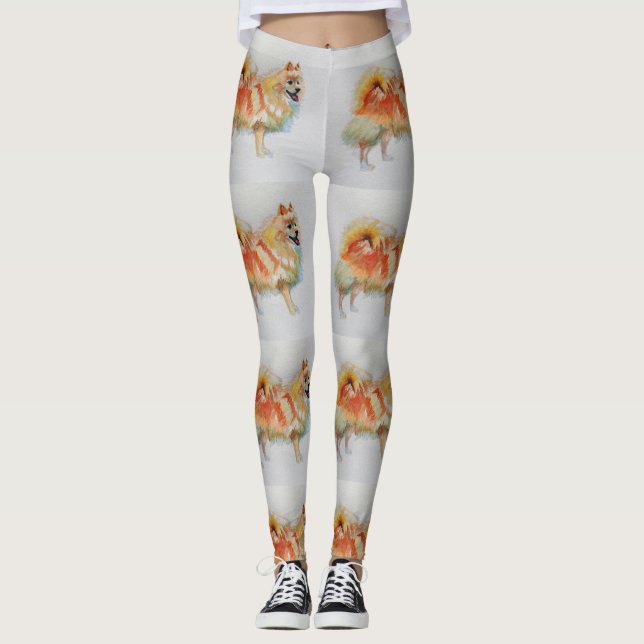 German Spitz Pomeranian Dog Dogs Orange Leggings (Front)