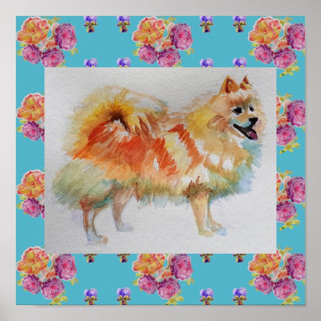 German Spitz Pomeranian Dog Roses Poster (Front)