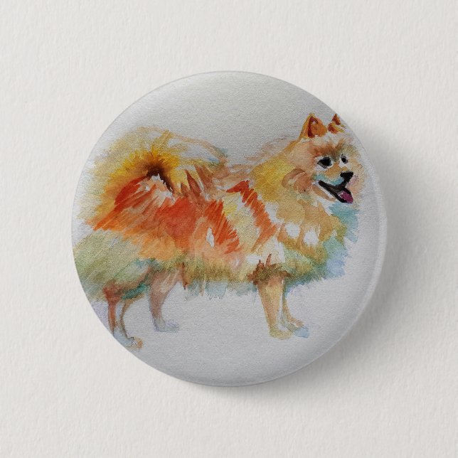 German Spitz Pomeranian Watercolor Dog Dogs 2 Inch Round Button (Front)