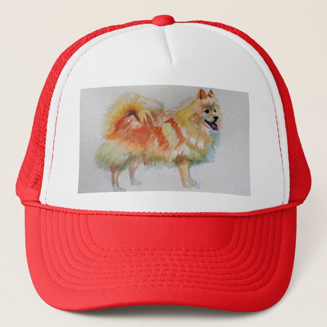 German Spitz Pomeranian Watercolor Dog Dogs Trucker Hat (Front)