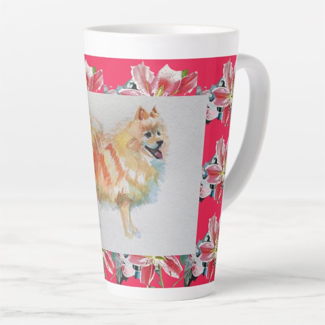 German Spitz Pomeranian Watercolor Dog Latte Mug (Right Angle)