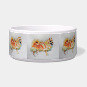 German Spitz Pomeranian Watercolor Large Pet Bowl