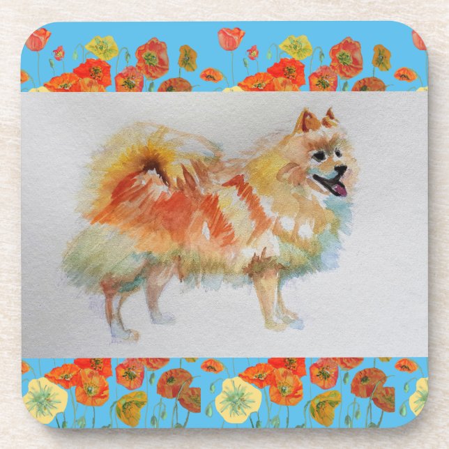 German Spitz Pomeranian Watercolor Pet Dog Coaster (Front)