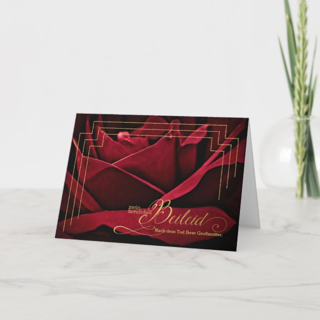 German Sympathy Loss of Grandmother Crimson Rose Card (Front)