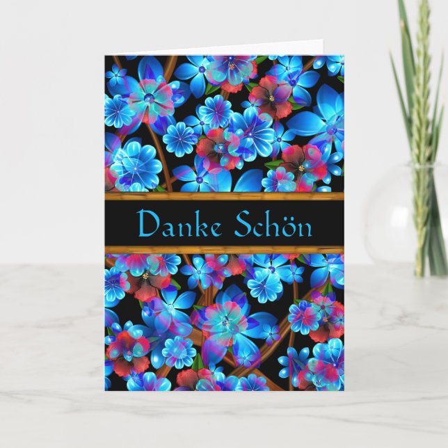 German Thank You Blue Flowers Card- Blank (Front)