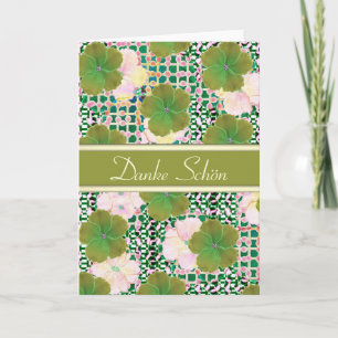 German Thank You Green Flowers Card- Blank Card