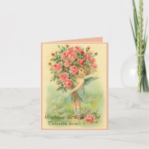 German Valentines Day Angel with Roses Holiday Card