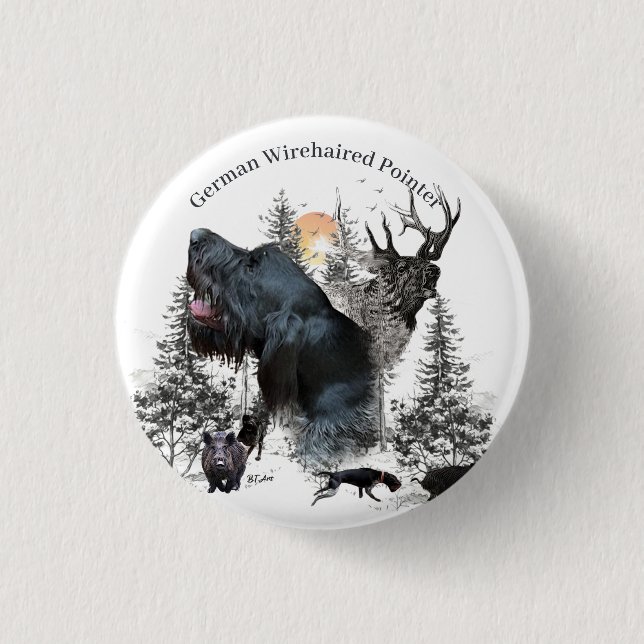 German Wirehaired Pointer 1 Inch Round Button (Front)