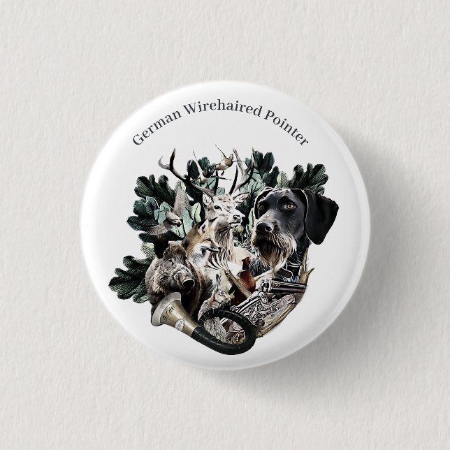 German Wirehaired Pointer 1 Inch Round Button (Front)