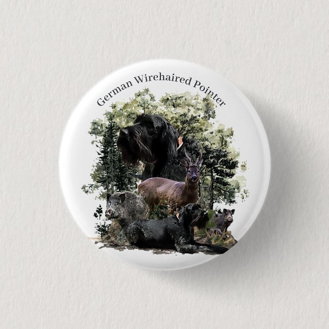 German Wirehaired Pointer 1 Inch Round Button (Front)