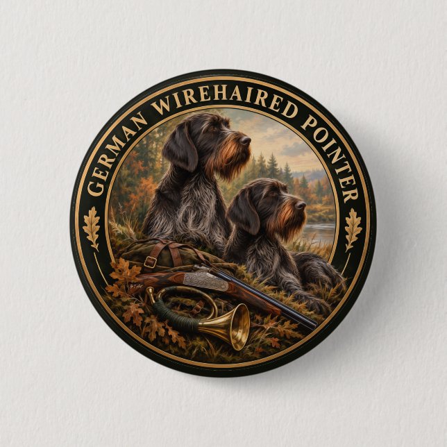 German Wirehaired Pointer 2 Inch Round Button (Front)