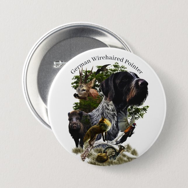 German Wirehaired Pointer 3 Inch Round Button (Front & Back)