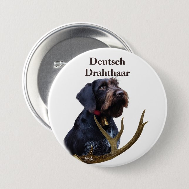 German Wirehaired Pointer 3 Inch Round Button (Front & Back)