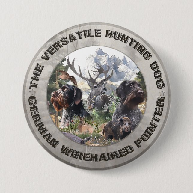 German Wirehaired Pointer   3 Inch Round Button (Front)