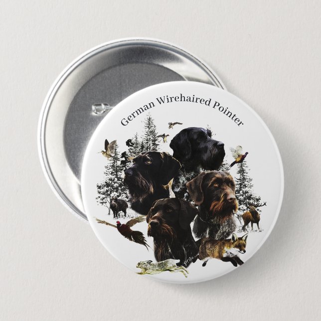 German Wirehaired Pointer 3 Inch Round Button (Front & Back)