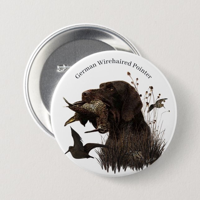 German Wirehaired Pointer 3 Inch Round Button (Front & Back)
