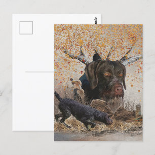 German Wirehaired Pointer , Autumn hunting    Postcard