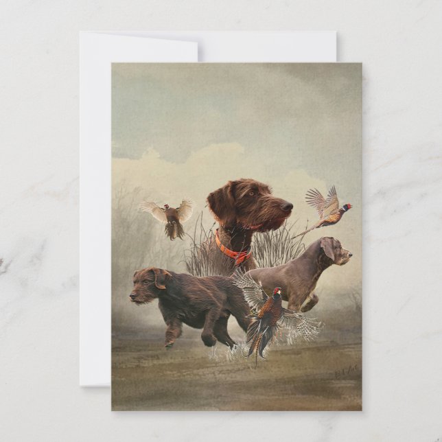 German Wirehaired Pointer, Boar Hunting    Card (Front)