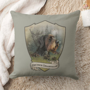 German Wirehaired Pointer, Boar Hunting Throw Pillow