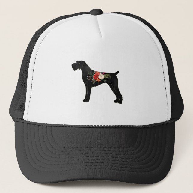 German Wirehaired Pointer Boho Floral Silhouette Trucker Hat (Front)