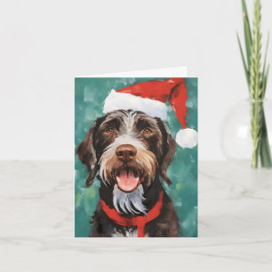 German-Wirehaired-Pointer Christmas brush painting Card