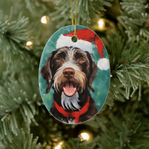 German-Wirehaired-Pointer Christmas brush painting Ceramic Ornament
