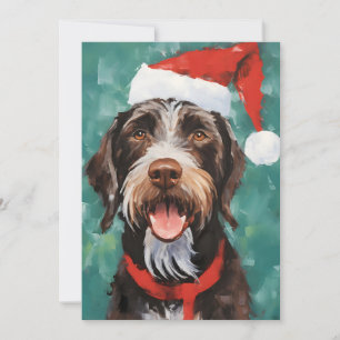 German-Wirehaired-Pointer Christmas brush painting Holiday Card