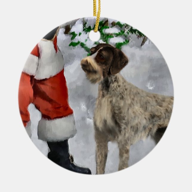 German Wirehaired Pointer Christmas Gifts Ceramic Ornament (Front)