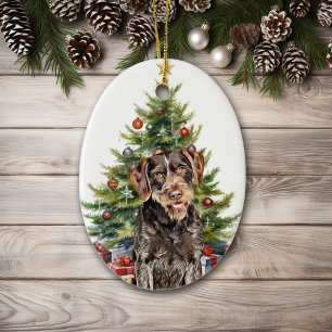 German Wirehaired Pointer Dog Christmas Ceramic Ornament
