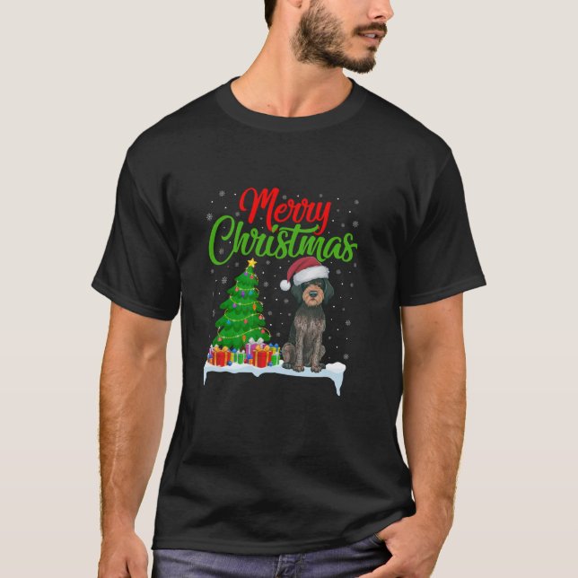German Wirehaired Pointer Dog Christmas Tree Light T-Shirt (Front)