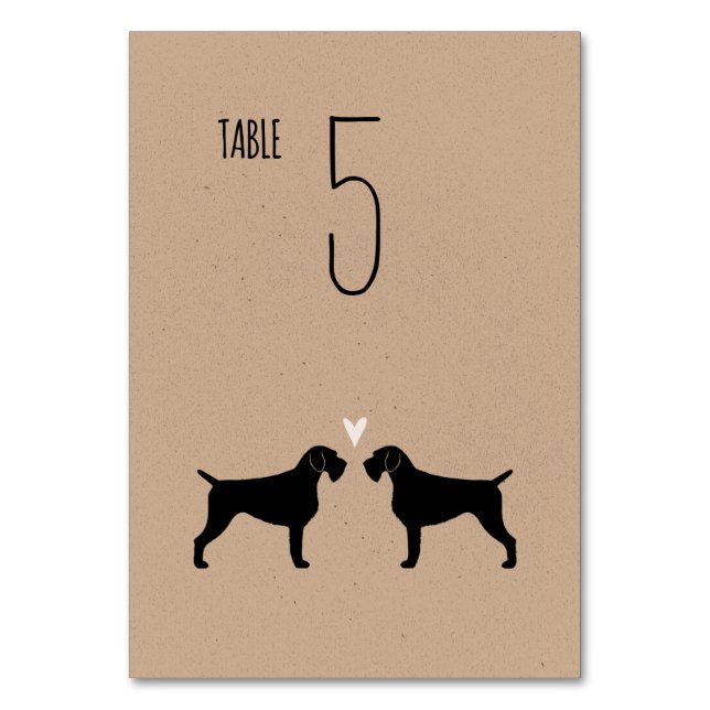 German Wirehaired Pointer Dog Silhouettes Wedding Table Number (Front)