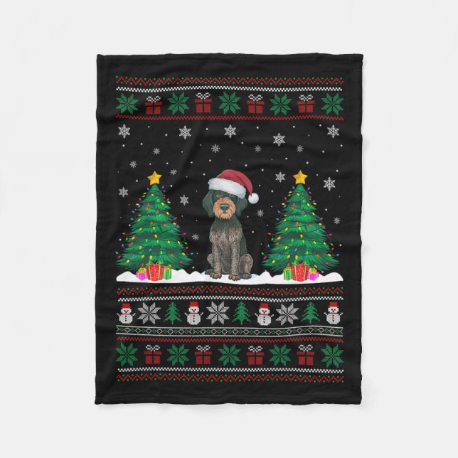 German Wirehaired Pointer Dog Xmas Tree Lights Ugl Fleece Blanket (Front)
