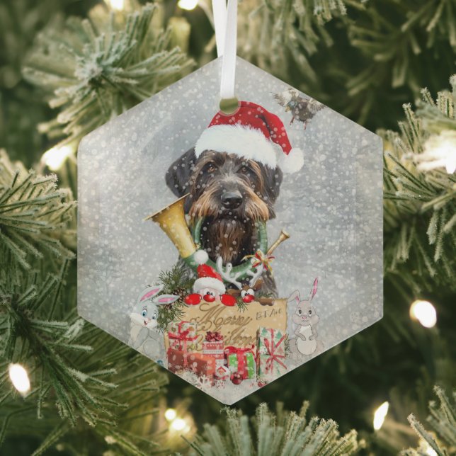 German Wirehaired Pointer Glass Ornament (Insitu)