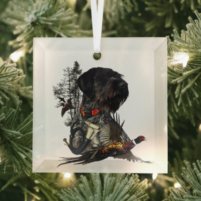 German Wirehaired Pointer   Glass Ornament (Insitu)